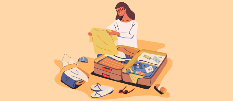 cartoon woman packing for vacation