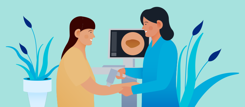 A cartoon of a doctor explaining squamous cell carcinoma treatment to a patient.