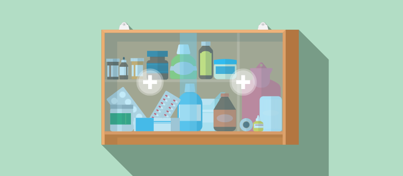 cartoon medicine cabinet with medicines