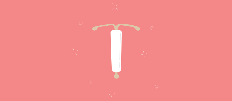 cartoon with IUD on pink background