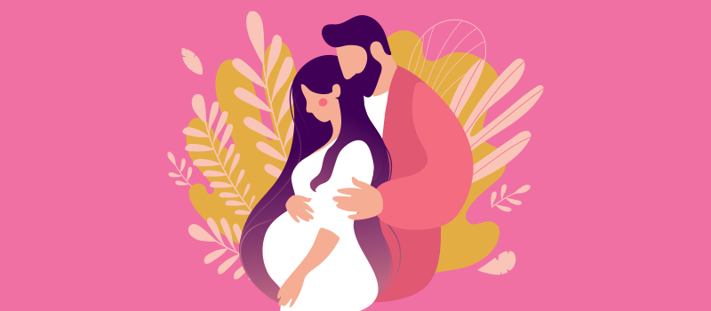 cartoon pregnant woman with partner