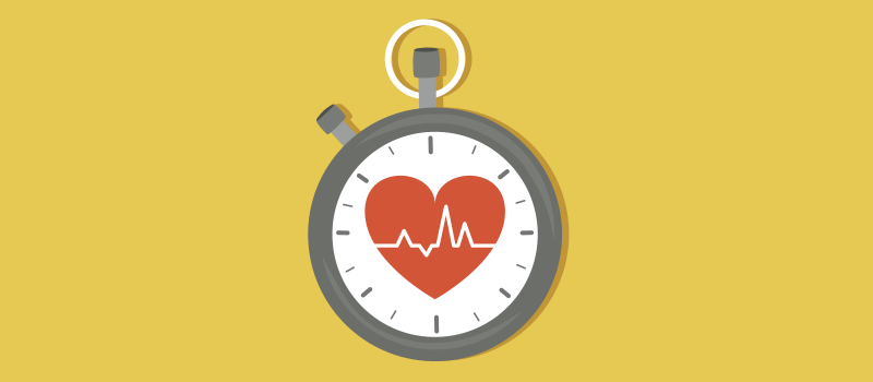 cartoon heart in a stopwatch with heart rate