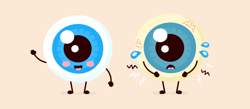 two cartoon eyes one healthy and one infected