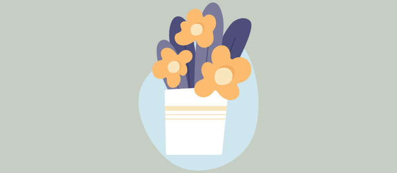 cartoon flower pot with three orange/yellow flowers in it