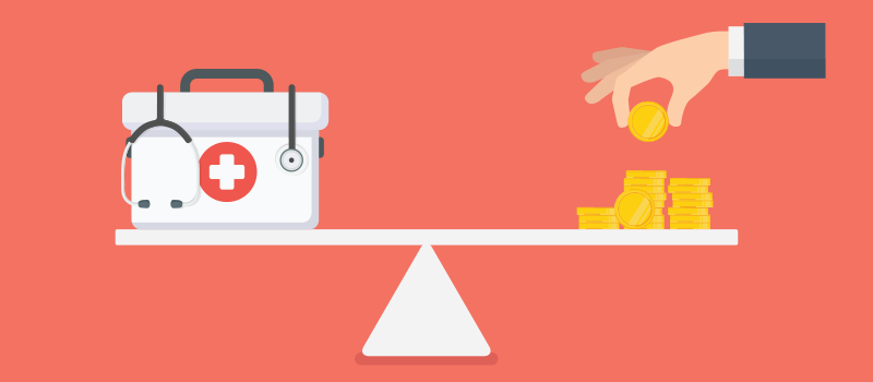 Image with a scale to weigh medical expenses vs. cost